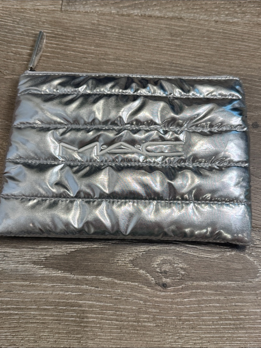 MAC Cosmetics Silver Metallic Puffer Makeup Bag